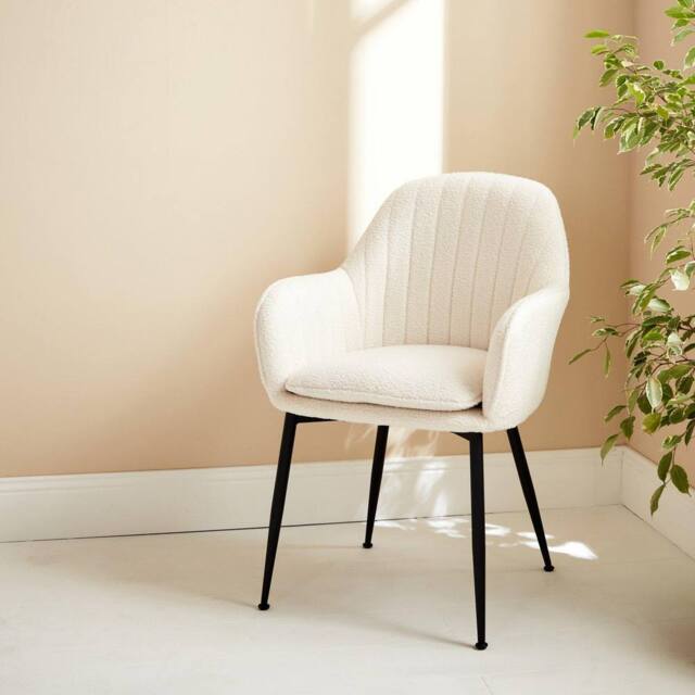 sweeek Boucle Fabric Accent Chair With Metal Legs in White - image 1