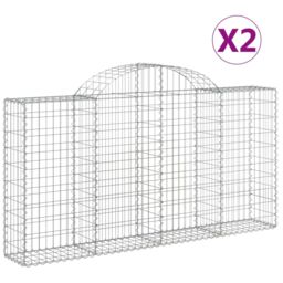 Berkfield Home Arched Gabion Baskets 2 pcs 200x30x100/120 cm Galvanised Iron in Silver - thumbnail 2