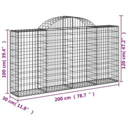 Berkfield Home Arched Gabion Baskets 2 pcs 200x30x100/120 cm Galvanised Iron in Silver - thumbnail 6