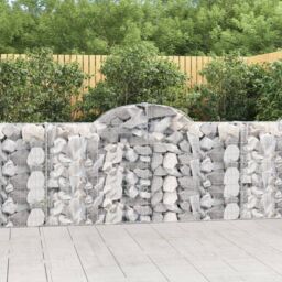Berkfield Home Arched Gabion Baskets 2 pcs 200x30x100/120 cm Galvanised Iron in Silver - thumbnail 1