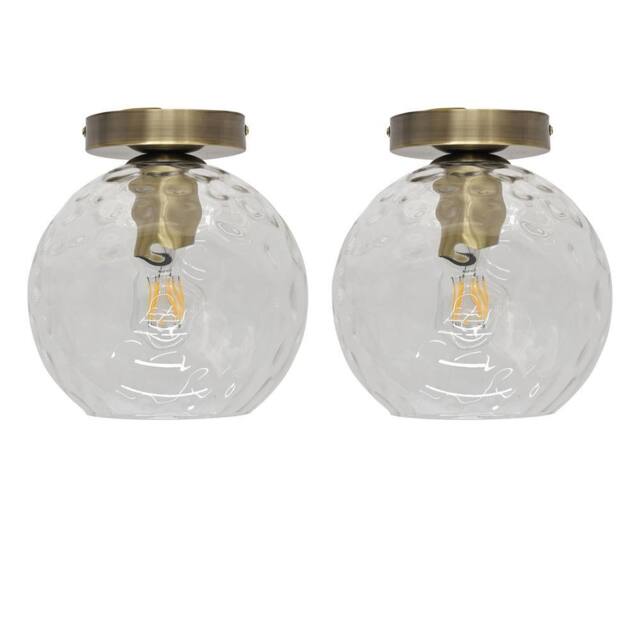 First Choice Lighting Set of 2 Barnum - Dimple Glass Globe Antique Brass Ceiling Lights in Clear - image 1