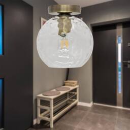 First Choice Lighting Set of 2 Barnum - Dimple Glass Globe Antique Brass Ceiling Lights in Clear - thumbnail 4