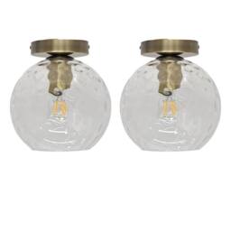 First Choice Lighting Set of 2 Barnum - Dimple Glass Globe Antique Brass Ceiling Lights in Clear - thumbnail 1