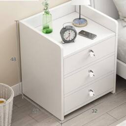Ventryn Wooden Bedside Cabinet with 3 Drawers, Nightstand Storage Side in White - thumbnail 4