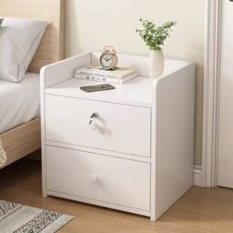 Ventryn Wooden Bedside Cabinet with 3 Drawers, Nightstand Storage Side in White - thumbnail 3