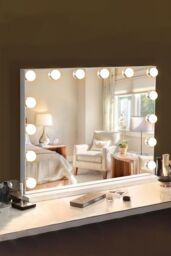 Living and Home Metal Round Lighted Makeup Mirror for Tabletop in Natural - thumbnail 3
