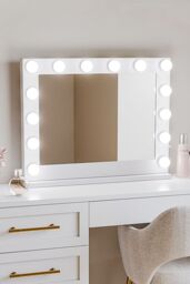 Living and Home Metal Round Lighted Makeup Mirror for Tabletop in Natural