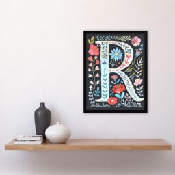 "Artery8 Women's Wall Art Print Letter R in Bright Watercolour Flowers Cute Floral Word Art Framed - Size: W12"" x H16""" - thumbnail 4