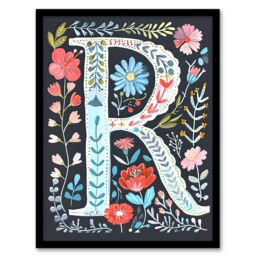 "Artery8 Women's Wall Art Print Letter R in Bright Watercolour Flowers Cute Floral Word Art Framed - Size: W12"" x H16""" - thumbnail 1