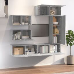 Berkfield Home 6 Piece TV Cabinet Set Grey Sonoma Engineered Wood - thumbnail 3