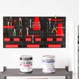Costway Pegboard Wall Organizer 9-Bin Parts Rack Organizer w/ Hammer Racks in Red - thumbnail 5