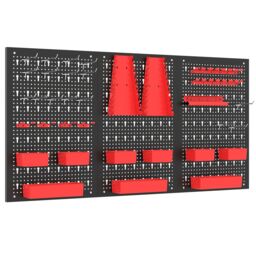 Costway Pegboard Wall Organizer 9-Bin Parts Rack Organizer w/ Hammer Racks in Red - thumbnail 7
