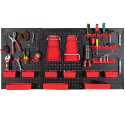Costway Pegboard Wall Organizer 9-Bin Parts Rack Organizer w/ Hammer Racks in Red