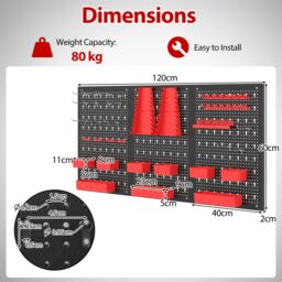 Costway Pegboard Wall Organizer 9-Bin Parts Rack Organizer w/ Hammer Racks in Red - thumbnail 3