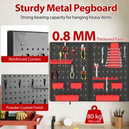 Costway Pegboard Wall Organizer 9-Bin Parts Rack Organizer w/ Hammer Racks in Red - thumbnail 9