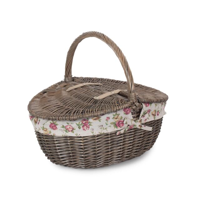 Red Hamper Wicker Antique Wash Finish Lined Oval Picnic Basket in Red - image 1