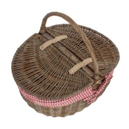 Red Hamper Wicker Antique Wash Finish Lined Oval Picnic Basket in Red - thumbnail 2