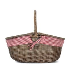 Red Hamper Wicker Antique Wash Finish Lined Oval Picnic Basket in Red - thumbnail 3