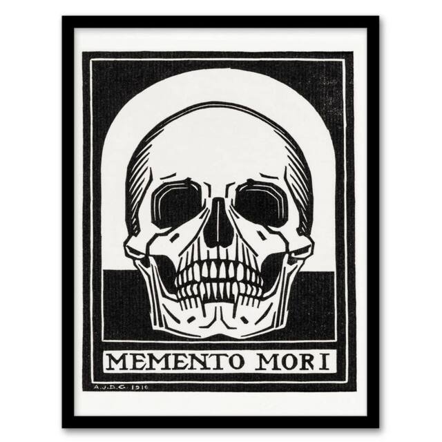 Artery8 Julie de Graag Framed Wall Art Memento Mori Skull Black & White - Size: A4 - image 1