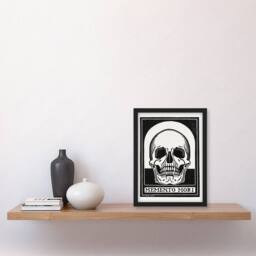 Artery8 Julie de Graag Framed Wall Art Memento Mori Skull Black & White - Size: A4 - thumbnail 2