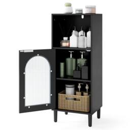 Costway Freestanding Bathroom Floor Cabinet Wooden Storage Organizer w/Shelf in Black