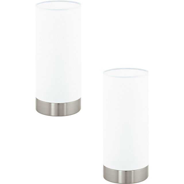 Loops 2 PACK Table Lamp Colour Satin Nickel Shade Round White Satin Glass E27 1x60W in Metallics - image 1