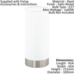 Loops 2 PACK Table Lamp Colour Satin Nickel Shade Round White Satin Glass E27 1x60W in Metallics - thumbnail 2