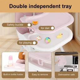 NESTLUNE Pink Foldable Baby High Chair Detachable Tray - thumbnail 4