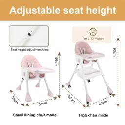 NESTLUNE Pink Foldable Baby High Chair Detachable Tray - thumbnail 2