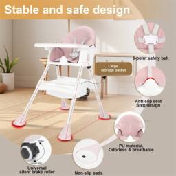NESTLUNE Pink Foldable Baby High Chair Detachable Tray - thumbnail 5