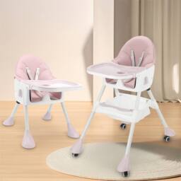NESTLUNE Pink Foldable Baby High Chair Detachable Tray - thumbnail 6