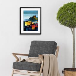 "Artery8 Colourful Modern Edinburgh Castle Cityscape Acrylic Framed Art Print - Size: W12"" x H16""" - thumbnail 2
