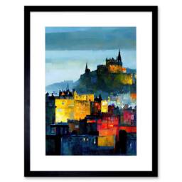 "Artery8 Colourful Modern Edinburgh Castle Cityscape Acrylic Framed Art Print - Size: W12"" x H16""" - thumbnail 1