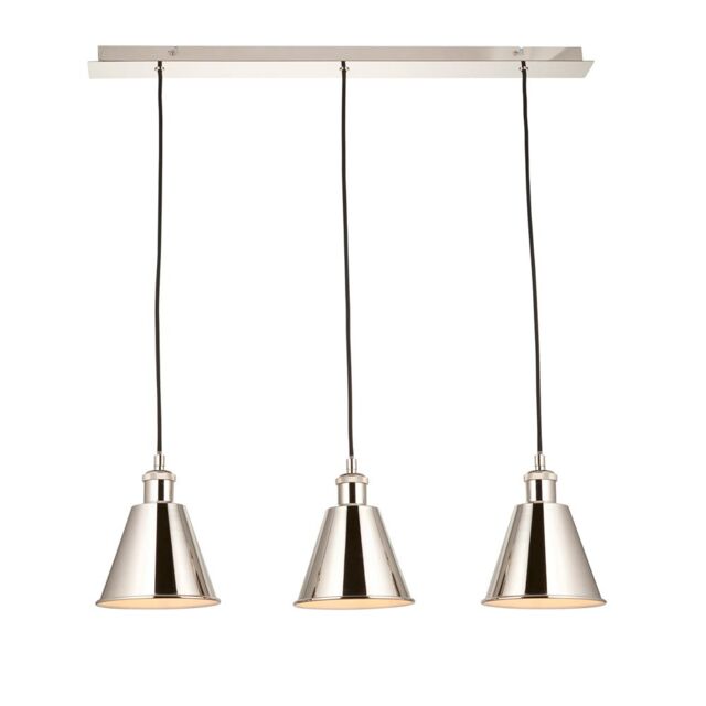 Loops Bright Nickel Three Light Ceiling Pendant & White Inner Shade Knurled Detailing in Metallics - image 1