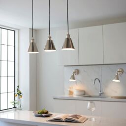 Loops Bright Nickel Three Light Ceiling Pendant & White Inner Shade Knurled Detailing in Metallics - thumbnail 4