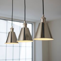Loops Bright Nickel Three Light Ceiling Pendant & White Inner Shade Knurled Detailing in Metallics - thumbnail 5