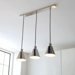 Loops Bright Nickel Three Light Ceiling Pendant & White Inner Shade Knurled Detailing in Metallics - thumbnail 3