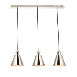 Loops Bright Nickel Three Light Ceiling Pendant & White Inner Shade Knurled Detailing in Metallics - thumbnail 1