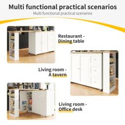 Rolipo 360° Swivel Bar Table White Kitchen Island with 3 Drawers & Castors - thumbnail 9