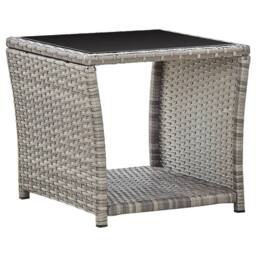 Berkfield Home Coffee Table Grey 45x45x40 cm Poly Rattan & Glass - Size: 45 x 45 x 40 cm - thumbnail 2