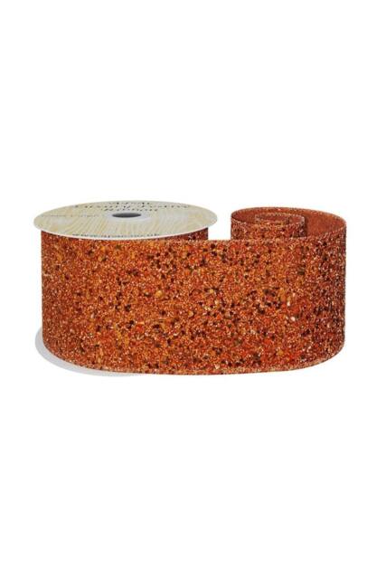 KDMD Wired Edge Orange Glitter Ribbon 63mm x 10 Yards - image 1