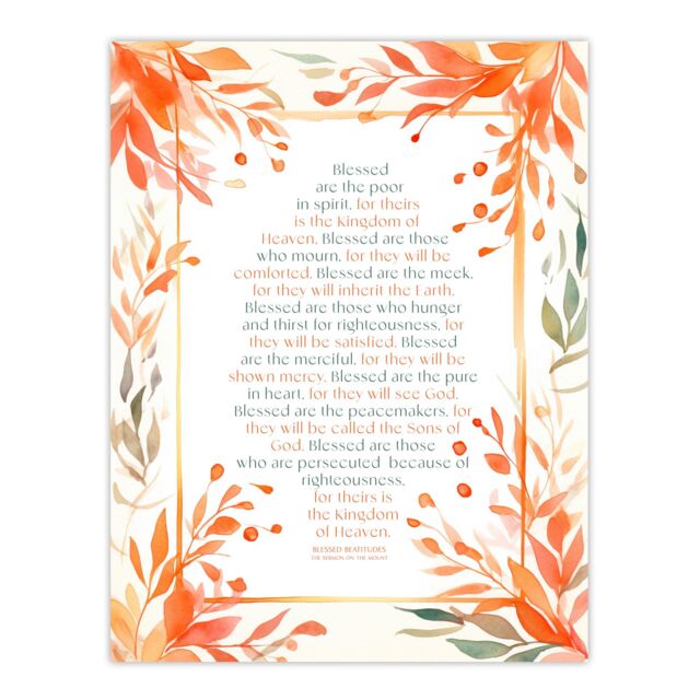 "Artery8 Wall Art Print Blessed Beatitudes Sermon of the Mount Matthew Gospel Orange Art Poster - Size: W24"" x H32""" - image 1