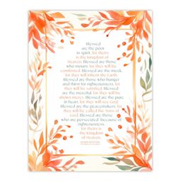 "Artery8 Wall Art Print Blessed Beatitudes Sermon of the Mount Matthew Gospel Orange Art Poster - Size: W24"" x H32""" - thumbnail 1