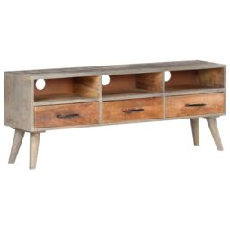 Berkfield Home TV Cabinet Grey 130x35x51 cm Solid Rough Mango Wood - Size: 130 x 35 x 51 cm