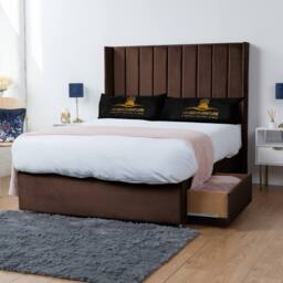 UK Bed Furniture Bella Wingback Divan Bed Base with 54 Inch Headboard - No Storage in Brown - Size: King - thumbnail 2