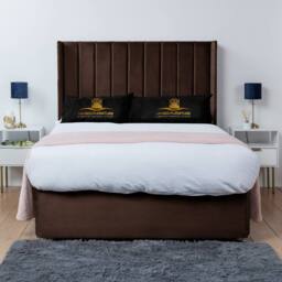 UK Bed Furniture Bella Wingback Divan Bed Base with 54 Inch Headboard - No Storage in Brown - Size: King - thumbnail 1