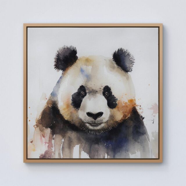 Warren Reed - Designer Panda Watercolour Framed Canvas in Light Brown - Size: w10 inch x h10 inch - image 1