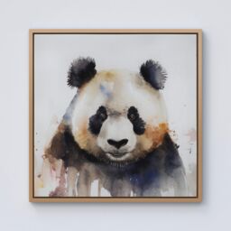 Warren Reed - Designer Panda Watercolour Framed Canvas in Light Brown - Size: w10 inch x h10 inch - thumbnail 1