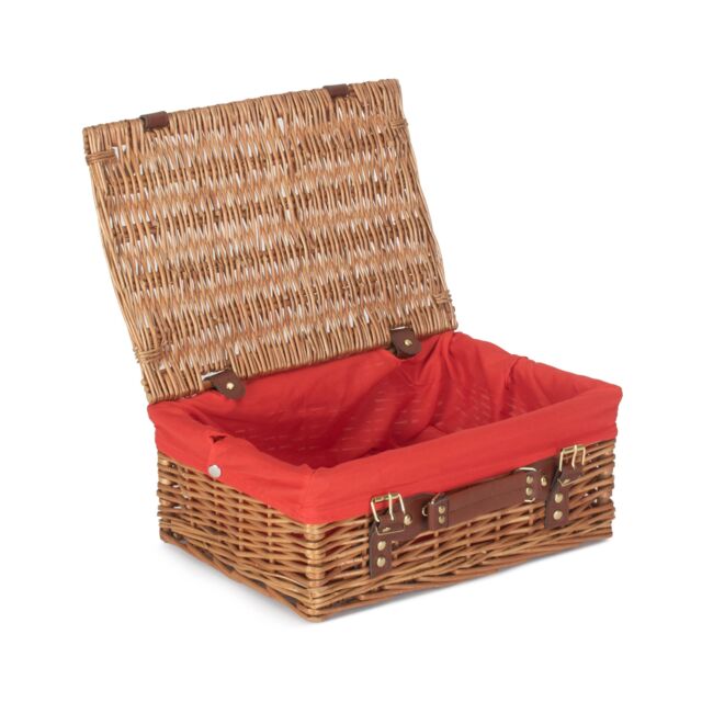 Red Hamper Wicker 35cm Light Steamed Picnic Basket with Cotton Lining in Red - image 1