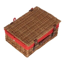 Red Hamper Wicker 35cm Light Steamed Picnic Basket with Cotton Lining in Red - thumbnail 3